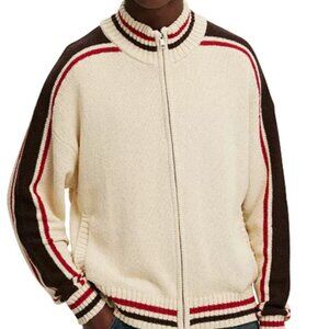 Cotton On Men Knitted Bomber Jacket Stone Full Zip Size S